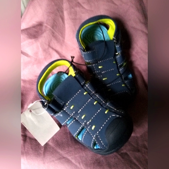 Falls Creek Kids Navy Blue Green Fisherman Sandals - Picture 3 of 4